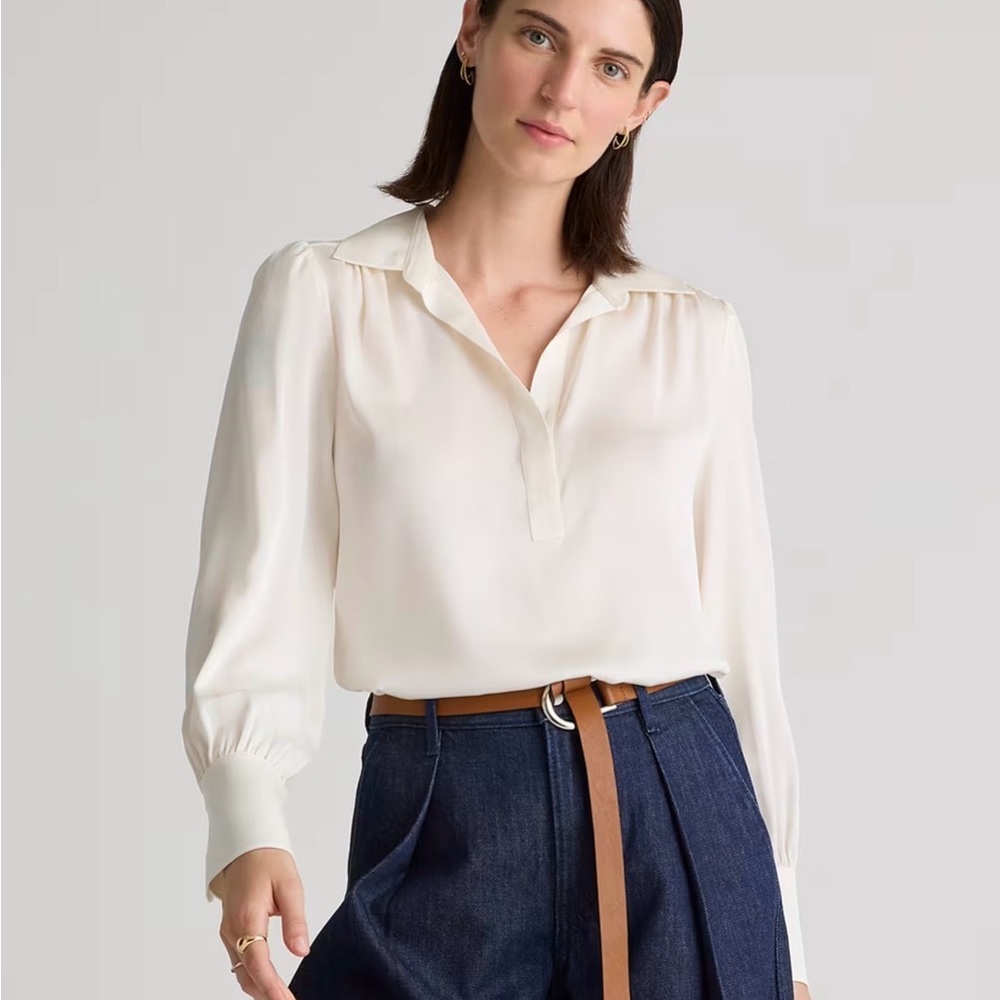 Quince Washable Stretch Silk Blouse – Ivory